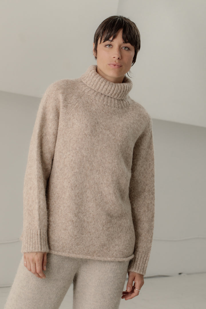 Bare Knitwear Felted Polo - Wheat